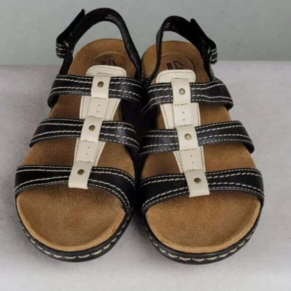 Clark's Collection Black & Cream Sandals Size 8.5 EUC - Picture 2 of 8